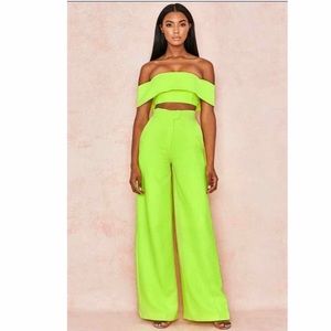 House of CB 'Marsha' Neon Green WideLeg Trouser and halter  NWT